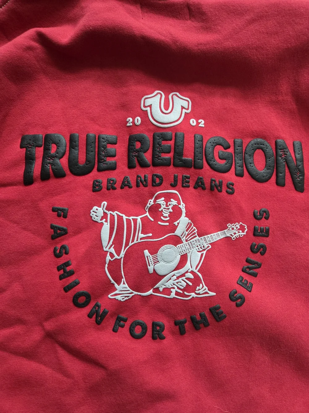 True Religion Men's Big T Full Zip Fleece Hoodie Red White Stitch Size M
